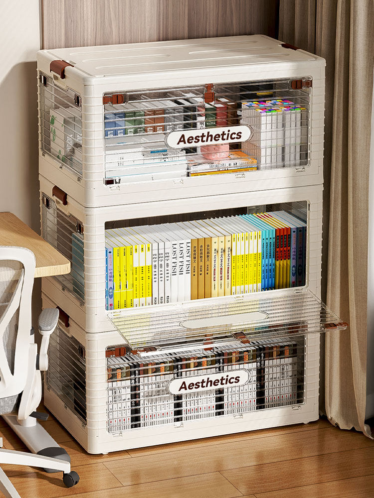 Book Box Transparent Storage Box Classroom Student Book Storage Box Desktop Book Storage Artifact Foldable with Wheels