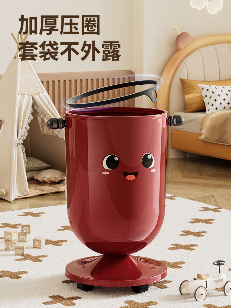 Trash Can for Living Room, Home Use, 2025 New Model, Kitchen, Bedroom, Light Luxury, High-End, Good-Looking, with Wheels and Lid, No Need to Bend over