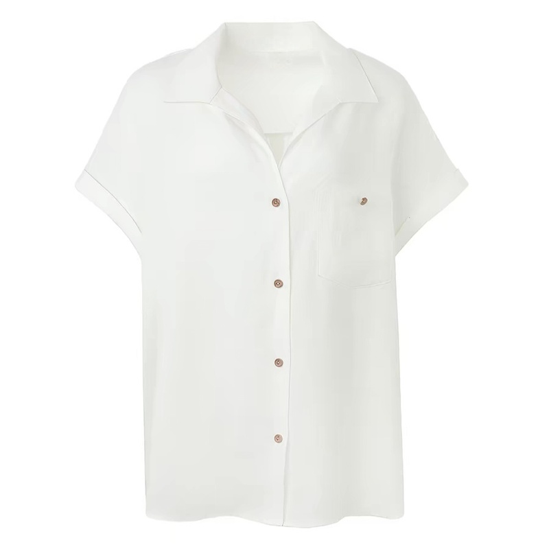 Urban Coastal Style Light and Slightly Sheer Short-Sleeved Shirt for Women, Summer Relaxed Loose Top A15-003