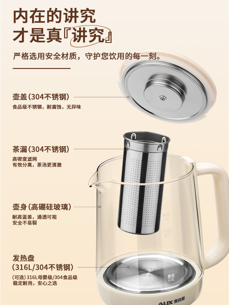 Oaks Multifunctional Household Fully Automatic Health-Preserving Pot, Stewing and Cooking All-In-One, Small Electric Kettle for Office Use, Tea Maker