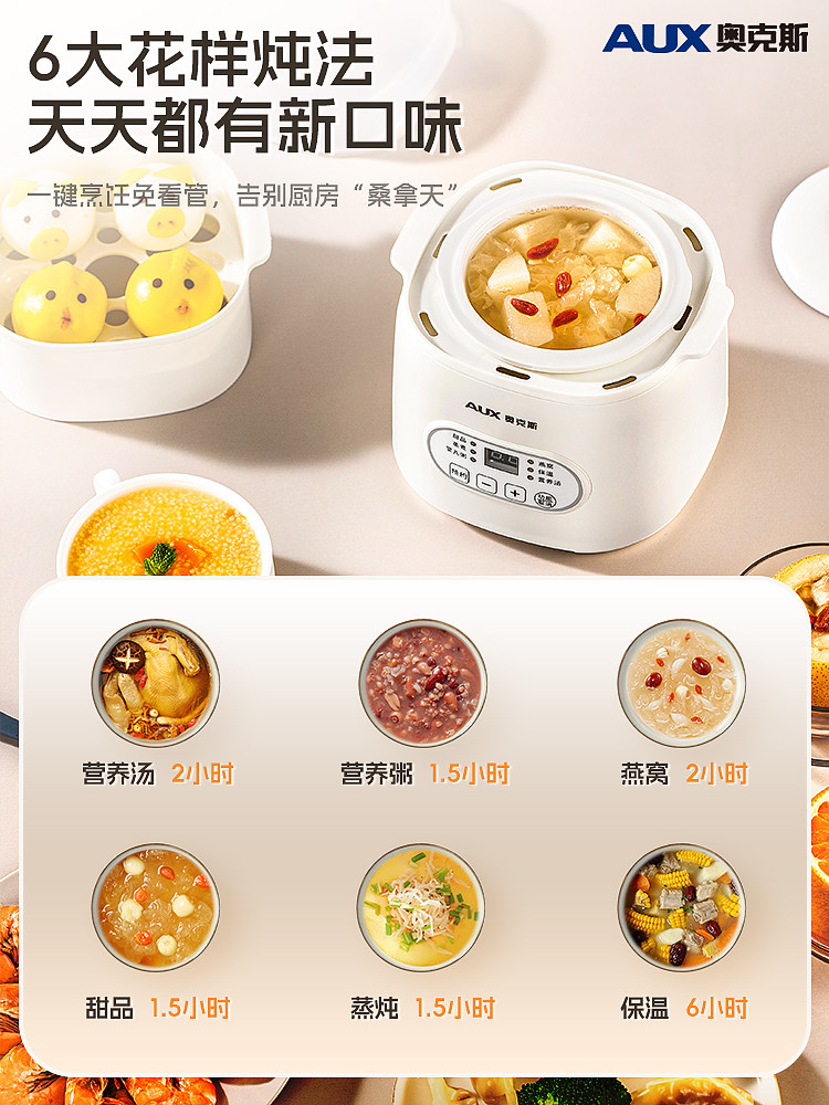 Oaks Multifunctional Household Ceramic Electric Stew Pot for 1-2 People, Suitable for Making Soup, Baby Food, Porridge, and Bird's Nest Stewing