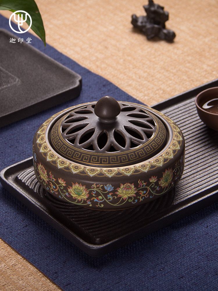 Jiayintang Aromatherapy furnace Ring incense line incense burner Ceramic incense burner Household Zen incense burner Indoor for Buddha Enamel flat bottom
