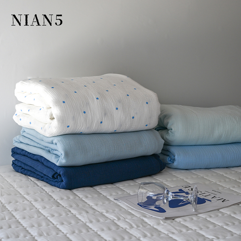 Nian5【Ice Blue Single Item】100% Cotton Double Layer Gauze Bed Sheet and Duvet Cover Single Piece Pure Cotton Gauze for 1.5/1.8 Bed Nian5【Ice Blue Single Item】100% Cotton Double Layer Gauze Bed Sheet and Duvet Cover Single Piece Pure Cotton Gauze for 1.5/1.8 Bed