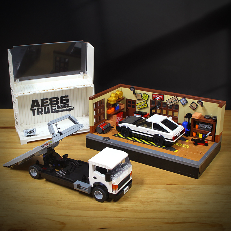 Ae86 Rescue Trailer Repair Shop Building Block Sports Car Container Dustproof Box Creative Assembly Educational Gift for Boys Ae86 Rescue Trailer Repair Shop Building Block Sports Car Container Dustproof Box Creative Assembly Educational Gift for Boys