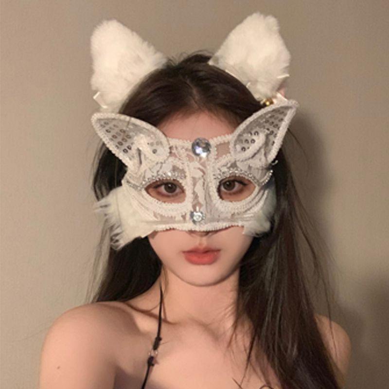 Halloween sexy adult lace mask masquerade party cat ears female half face cat woman mask