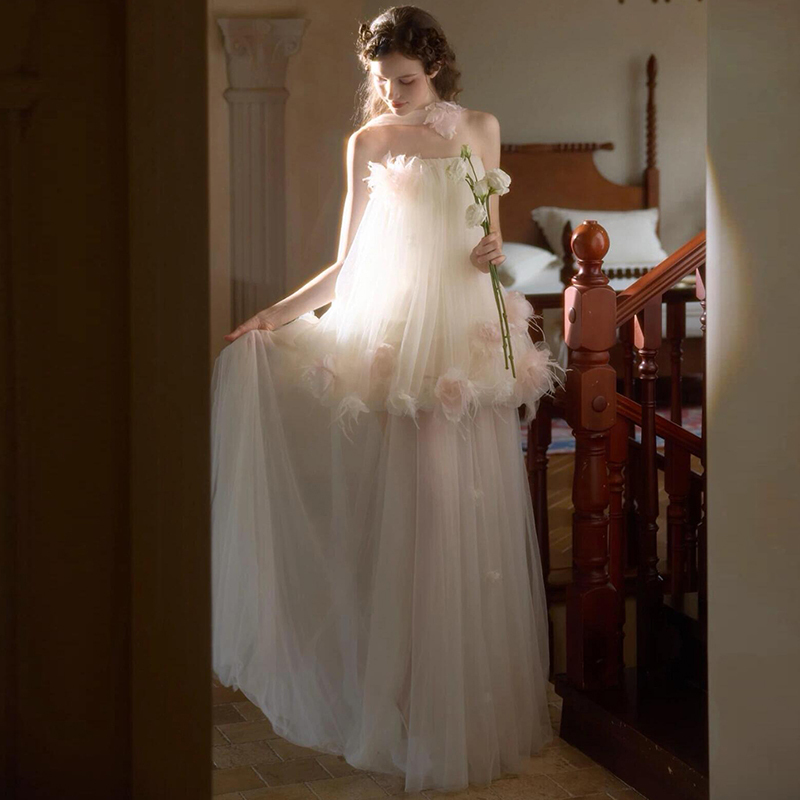 Strapless Morning Gown for Women, Light Wedding Dress, 2026 New Style, Super Fairy-Like, Playful and Cute, Bride's Engagement and Wedding Dress, Toast Dress