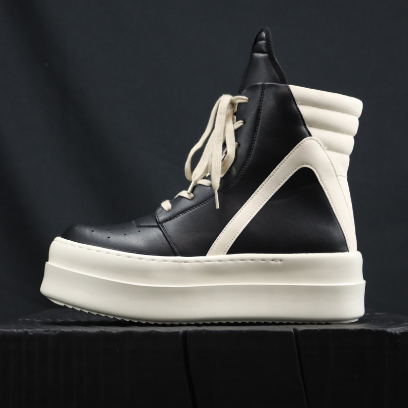 Spring Ro High-Top Shoes with Thick Soles That Increase Height by 7cm, Black and White Inverted Triangle High Street Martin Boots, Motorcycle Boots Spring Ro High-Top Shoes with Thick Soles That Increase Height by 7cm, Black and White Inverted Triangle High Street Martin Boots, Motorcycle Boots