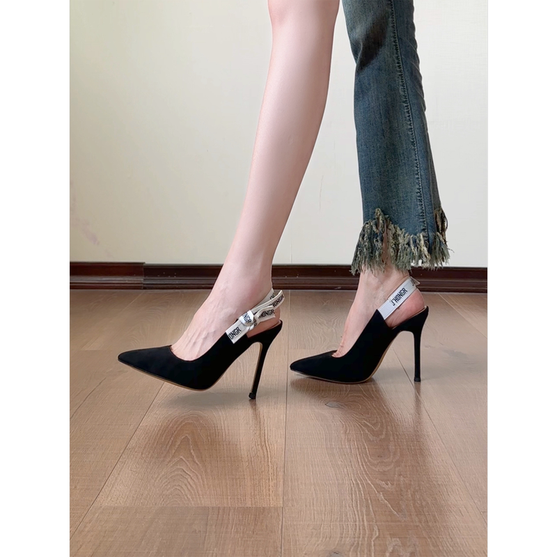 Snow and Forest [Luna] French-Style Versatile Back-Strap Sandals with Pointed Toe, Lettered Bow, and Thin High Heels for Women
