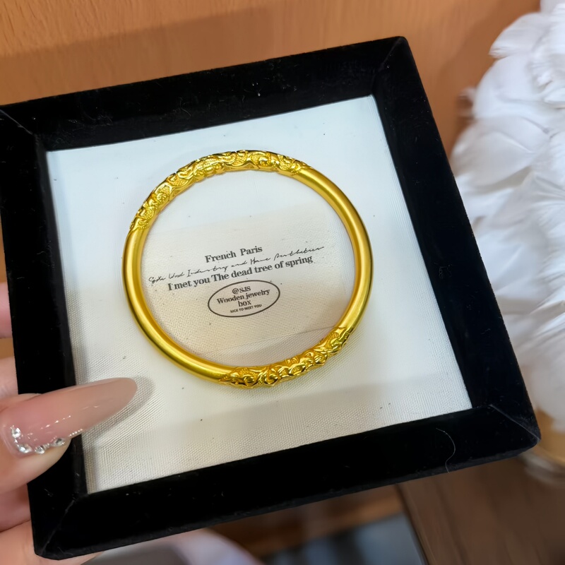 Kachunshi High-End Imitation Gold Bracelet with Ancient-Style Scroll Pattern, Same Style as Gold Stores, Plain Ring Bracelet for Women, Sand Gold