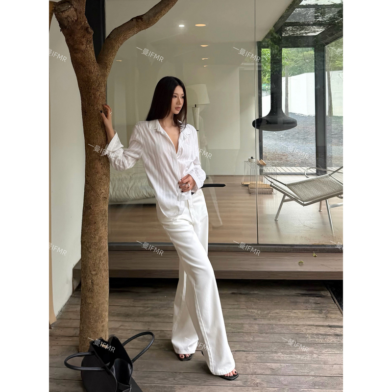 Yiman Ifmr Old Money Style White Jeans for Women, Summer Thin Model, 2026 New White Low-Waist Slimming Simple Long Pants