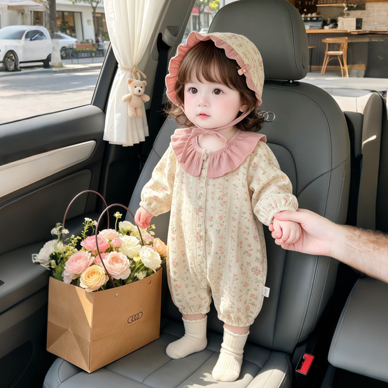 French Badnut Pure Cotton Baby Jumpsuit Summer Outfit for Baby Girls with Hood French Badnut Pure Cotton Baby Jumpsuit Summer Outfit for Baby Girls with Hood