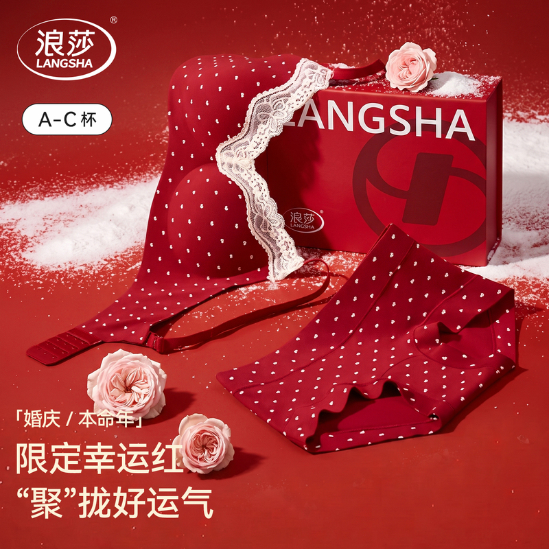 Langsha Red Lingerie Set for Small Busts, Enhancing and Appearing Larger, Seamless and Wireless Bra and Panties Set for Wedding Brides and Their Zodiac Year Langsha Red Lingerie Set for Small Busts, Enhancing and Appearing Larger, Seamless and Wireless Bra and Panties Set for Wedding Brides and Their Zodiac Year