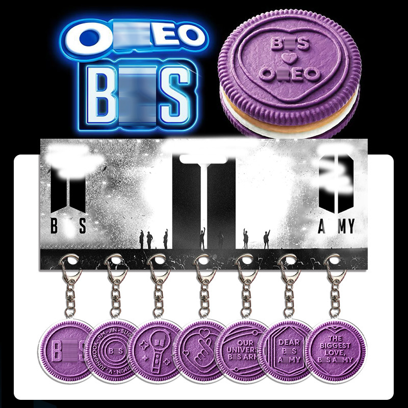 Bts (Bulletproof Boys) Collaboration Cookie Keychain Jk V Purple Acrylic Pendant Backpack Support Pendant
