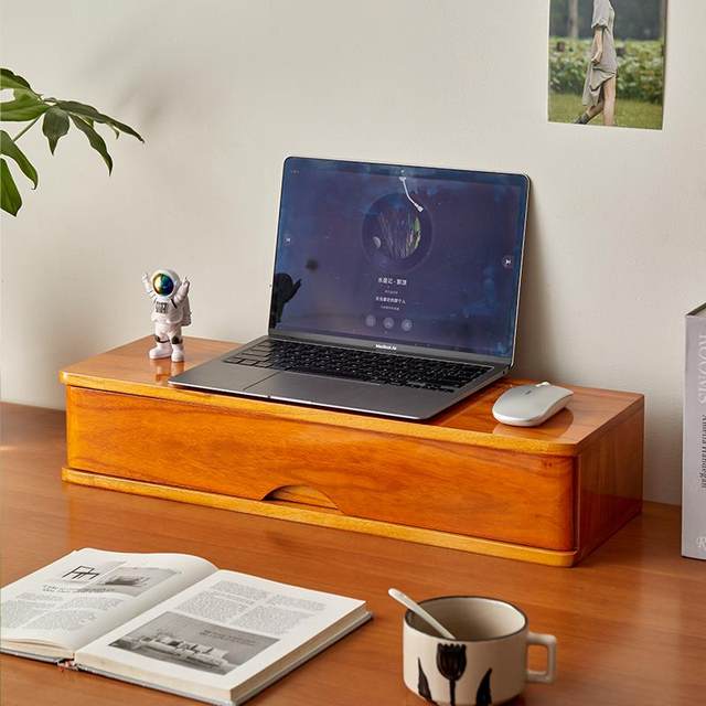 Solid wood computer elevated drawer type large capacity storage box multi-function office dormitory desktop miscellaneous items sorting box