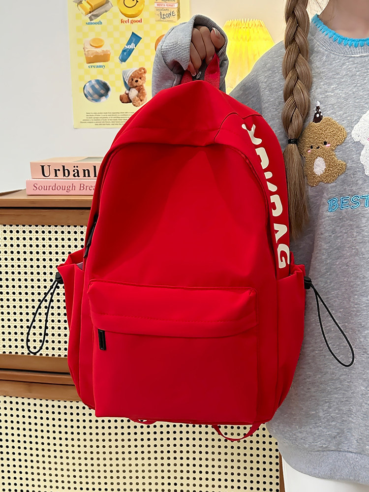 Red Schoolbag for Female Junior High School Students, Simple and Versatile, Lightweight Backpack for Elementary School Students, Outdoor Travel Backpack