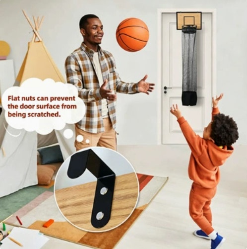 Basketball Hoop Wall-Mounted, No-Drill, Convenient for Children, Wooden Laundry Basket, Indoor and Outdoor Home Use