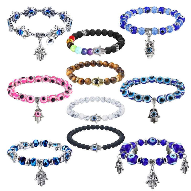 Hot-Selling Devil's Eye Beaded Bracelet Evil Blue Eyes Crystal Elastic Bracelet Alloy Glass Bead Bracelet