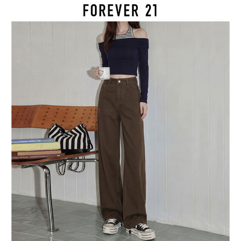 Forever 21 Maillard Coffee-Colored Narrow Wide-Leg Jeans for Women, Autumn/Winter 2026 New Style, Fleece-Lined Straight Pants Forever 21 Maillard Coffee-Colored Narrow Wide-Leg Jeans for Women, Autumn/Winter 2026 New Style, Fleece-Lined Straight Pants