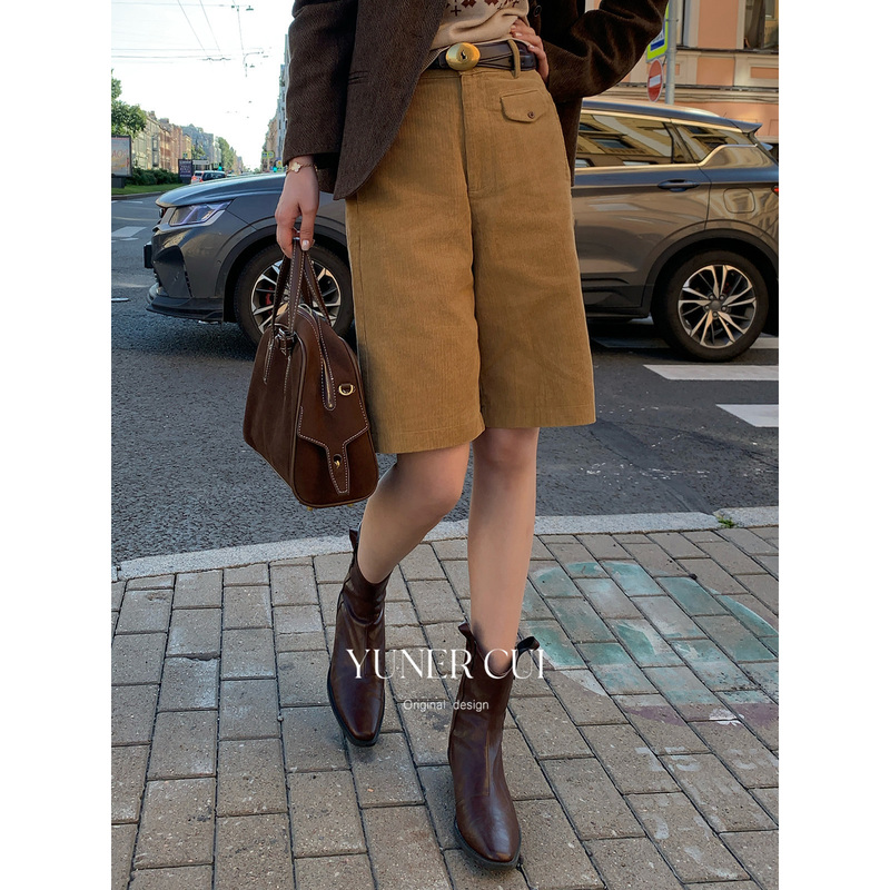 Cuiyuner Retro Old Money Corduroy High-Waisted Straight-Leg Shorts with Belt Bwcx6655 Cuiyuner Retro Old Money Corduroy High-Waisted Straight-Leg Shorts with Belt Bwcx6655