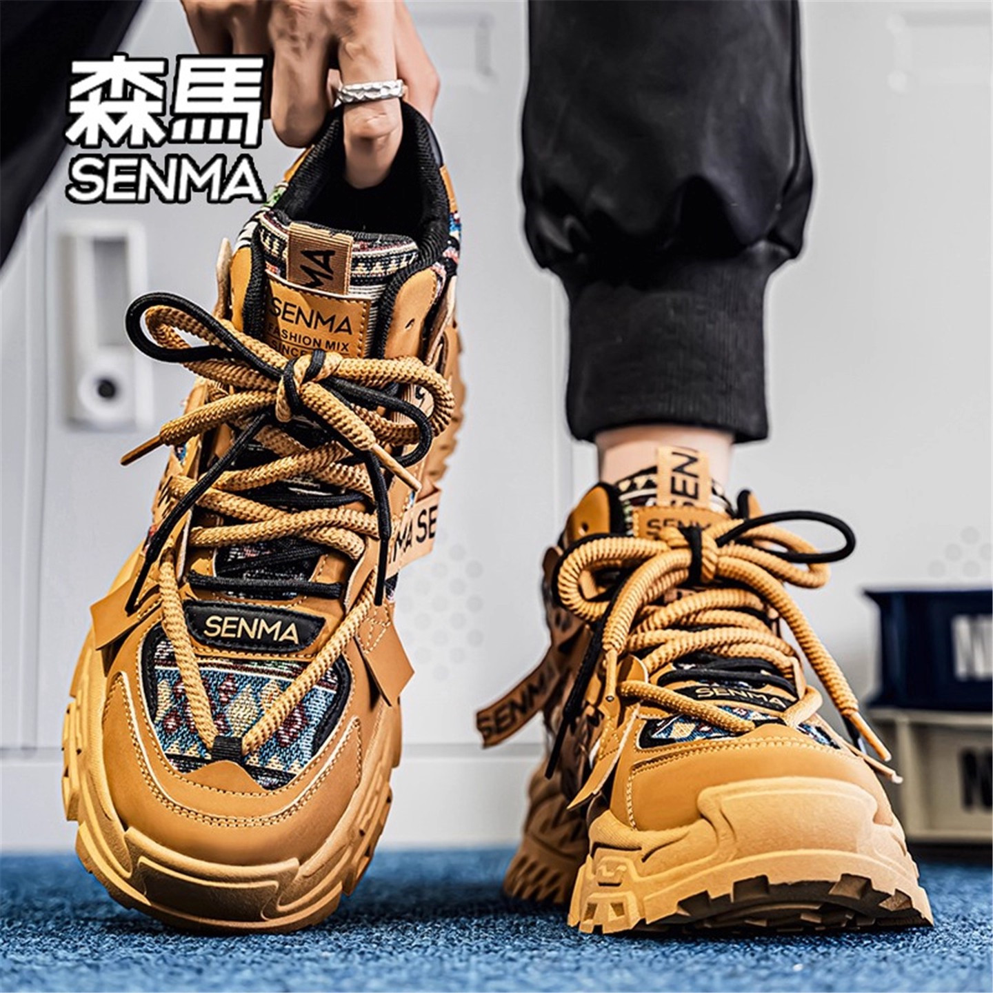 SENMA/мужская обувь с высоким берцем Senma; новинка зимы 2025 года; спортивная повседневная обувь для пары; модная обувь для папы на толстой подошве с увеличенным берцем