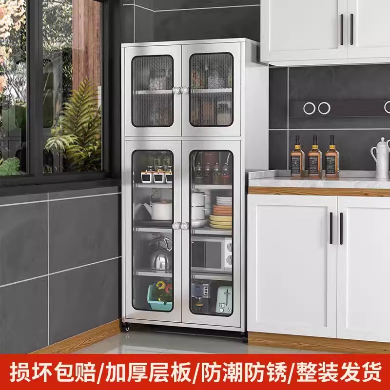 精品304不锈钢碗柜厨房餐边柜置物柜带门收纳柜锅具碗筷储物柜茶