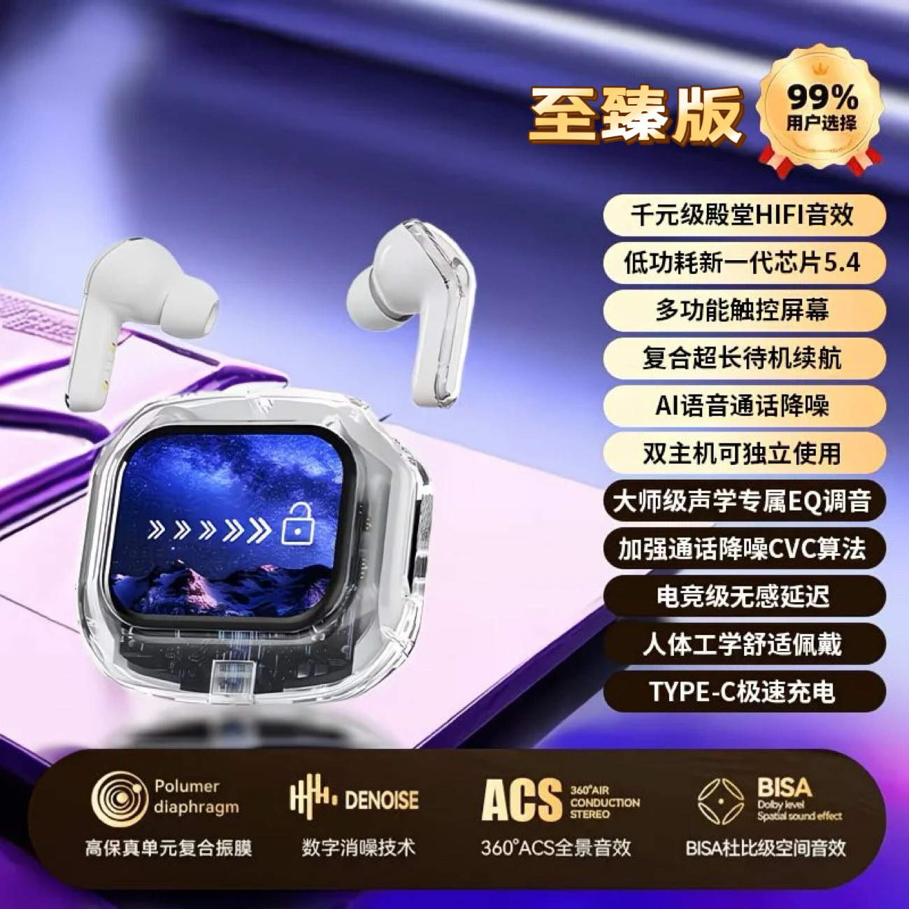 Беспроводные наушники Zhi Yu Crystal Blue Ultimate