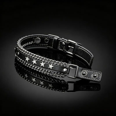 New men's trendy punk denim bracelet, five-pointed star chain, cowhide, European and American style as a gift for your boyfriend