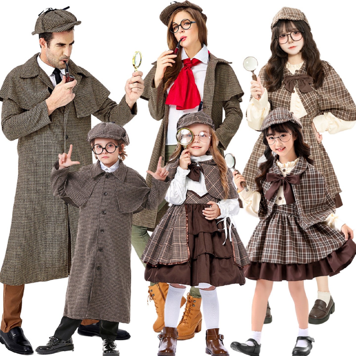 英国19世纪服装男女福尔摩斯扮演服装亲子装大侦探Holmes costume