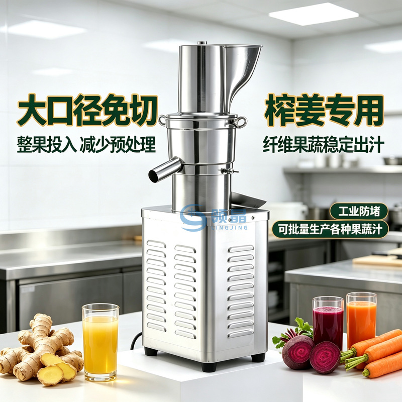 Lingjing Commercial Juicer, Fully Automatic, High-Power, Large-Caliber, Pulp and Juice Separation, Industrial-Grade, All Stainless Steel