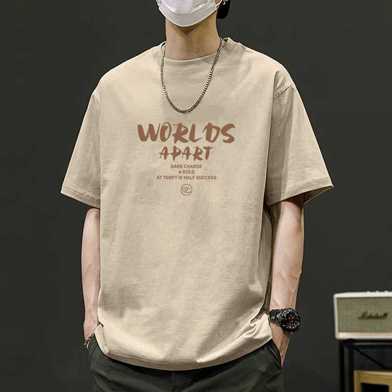 Jumadun 2025 летняя новая хлопковая футболка мужская американская свободная тонкая мужская футболка белая футболка мужская с короткими рукавами