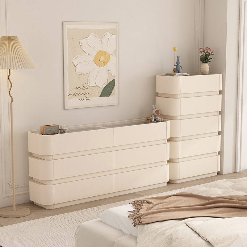 Cream-Colored Three-, Four-, and Five-Drawer Chest of Drawers for Bedroom, Simple Modern Multi-Layer Drawer Cabinet, Five-Drawer Storage Cabinet, End-Of-Bed Storage Cabinet