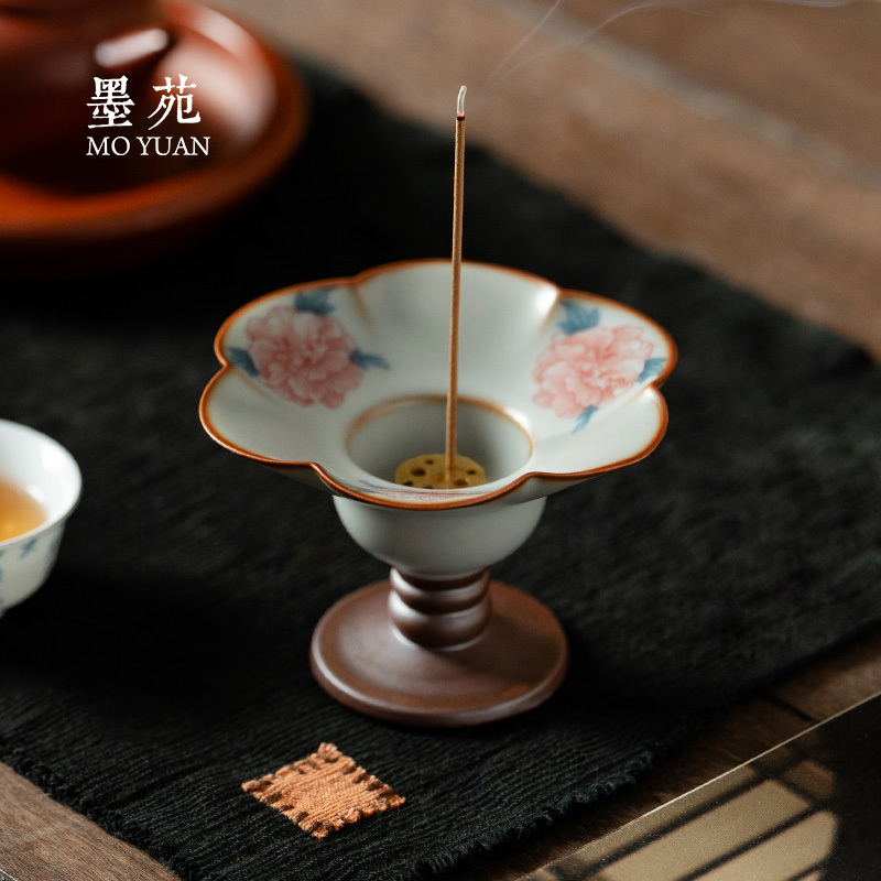 Moyuan Ru Kiln Hibiscus Flower Incense Holder Tray Incense Burner Home Fragrance Burner Home Decoration Ceramic Incense Base