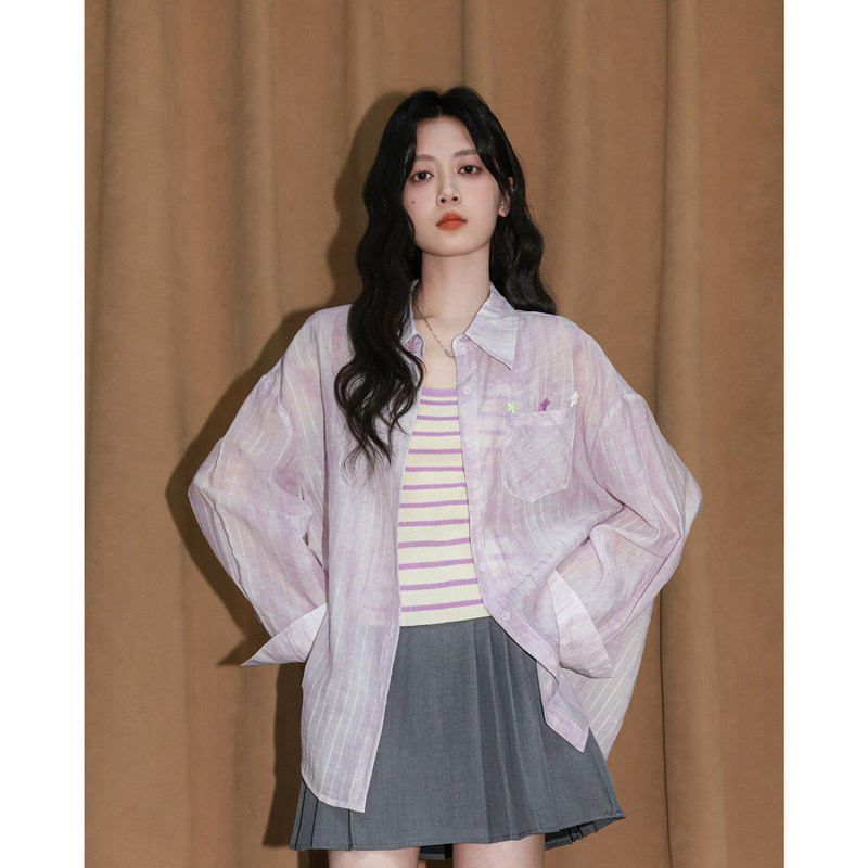 Purple Polo Collar Lyocell Long-Sleeved Shirt for Women 2026 Summer New Sun Protection Shirt Jacket Thin Gauze Loose Top Purple Polo Collar Lyocell Long-Sleeved Shirt for Women 2026 Summer New Sun Protection Shirt Jacket Thin Gauze Loose Top