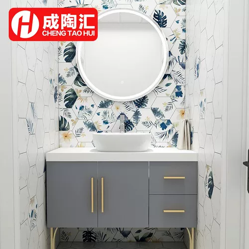 Плитка плитки в северной европейской шестиугольной кирпичной ванной комнате кухонная стена кирпич синий растение балконная плитка шестигранную плитку