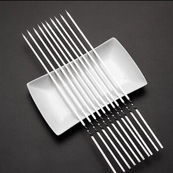 Bbq skewers commercial thickened stainless steel flat skewers barbecue grilling needle mutton barbecue utensils skewers needle just signed new style