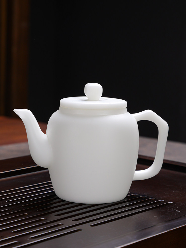 High-End Unglazed Ice White Jade Porcelain Tea Set for Home Use, Light Luxury Jadeite Kung Fu Tea Pot and Teacup Gift Box Set