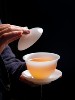 High-End Ice Jade Kung Fu Tea Set for Home Use, Light Luxury Jade Porcelain Kung Fu Gaiwan Tea Cup, Premium Gift Box