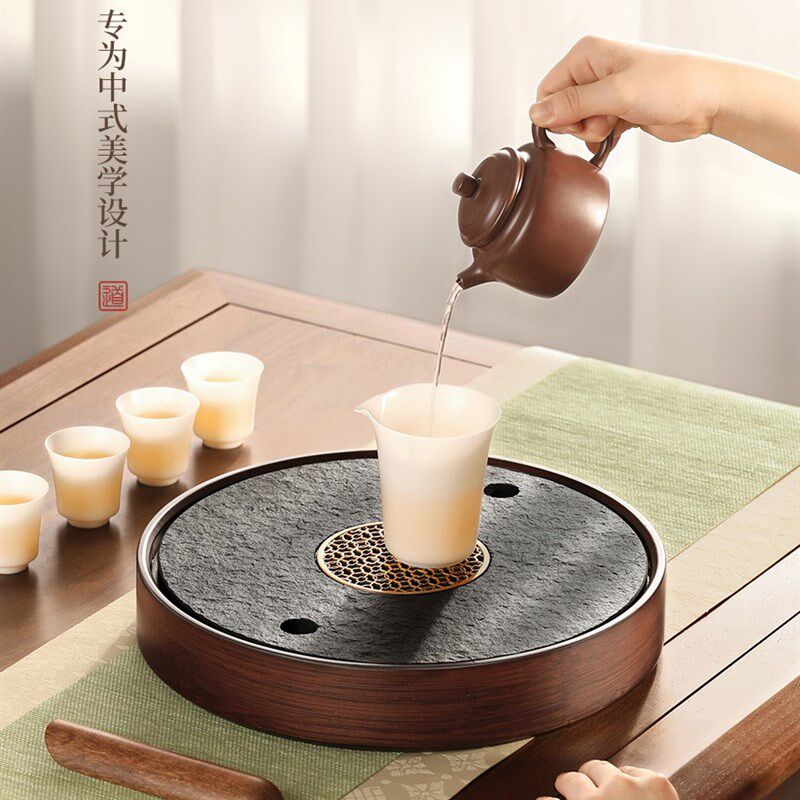 Water sunlight round tea tray household wujinshi tray small water storage tea set dry brewing table drain tea table tea sea