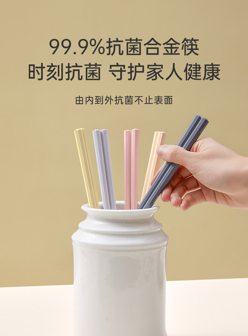 安享好物 安享A级筷子-炊大皇马卡龙色合金筷 国标 