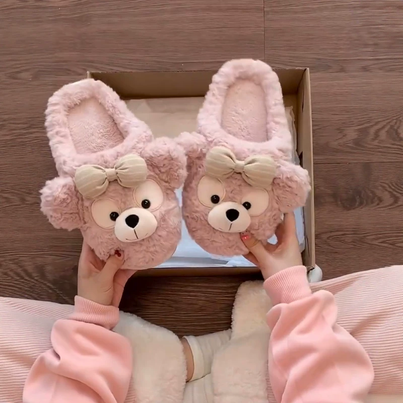 Домашние тапочки Duffy Bear из хлопка, женские зимние плюшевые тапочки для дома, тихие, с толстой подошвой, тёплые, нескользящие, стиль 2025