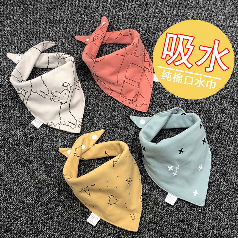 All pure cotton era baby saliva towel newborn baby bib full cotton children's double layer snap triangle towel for boys and girls