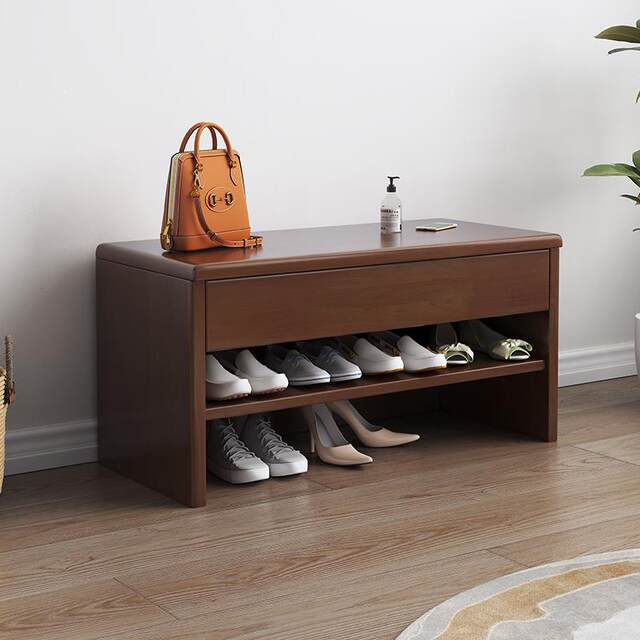Solid wood shoe replacement stool household door shoe rack seat stool integrated storage belt drawer simple shoe stool seatable shoe cabinet