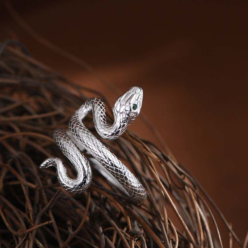 S925 sterling silver snake-shaped ring plain silver craft opening niche design women's light luxury simple style twelve zodiac snake