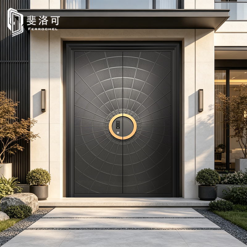 High-End Villa Double-Door Finely Carved Cast Aluminum Door, Rural Self-Built House Entrance Door, Country Home Double-Door Entryway Door