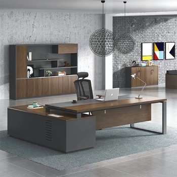Supply modern simple panel large-square-team commercial negotiation table ceo manager office desk with mobile auxiliary cabinet