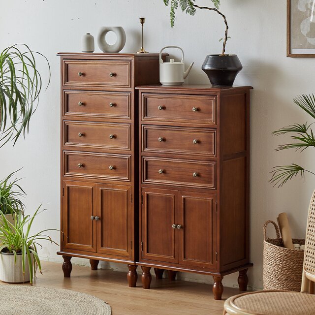 American solid wood chest of cabinet living room side cabinet multi-functional door drawer storage cabinet walnut color simple five chest of cabinet