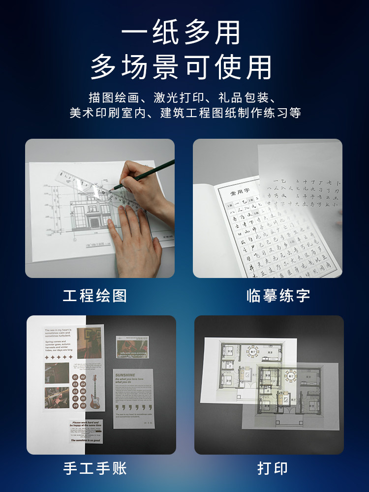 Meixing Tracing Paper, Sulfuric Acid Paper, A4 Drawing Material, Printing and Copying, Rubber Stamp, Rubbing, Journaling, Baking Paper, Copying Calligraphy, Transfer Printing, Transparent Architectural Design Sketching, Drafting, Photography, Art Academy Special Use