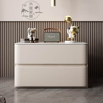 Fully solid wood large apartment bedside table rock panels extremely simple modern light luxury bedroom bedside storage cabinet leather installation