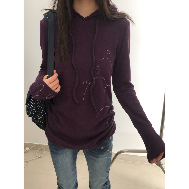 Eddyplan Swirl Project Solid Color Embroidered Brushed Hooded Base Shirt with Visible Stitching, Straight-Leg Flared Sleeve Hooded T-Shirt Eddyplan Swirl Project Solid Color Embroidered Brushed Hooded Base Shirt with Visible Stitching, Straight-Leg Flared Sleeve Hooded T-Shirt