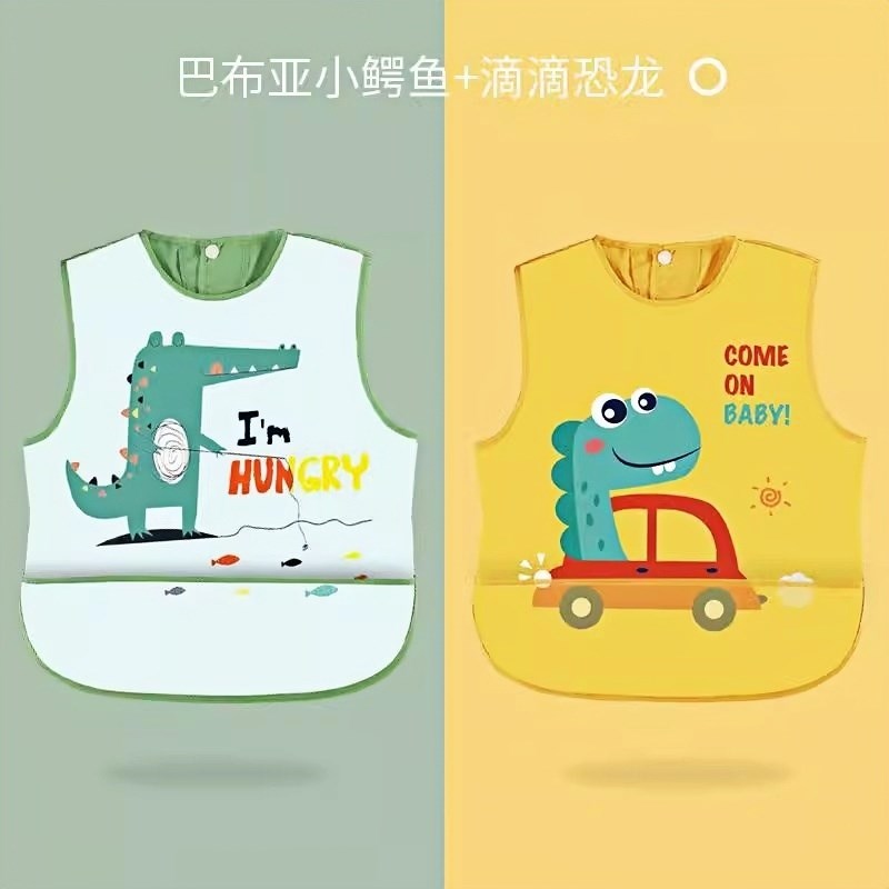 Children's bib waterproof sleeveless baby girl eating bib pocket summer thin anti-dirty baby food supplement eating bib